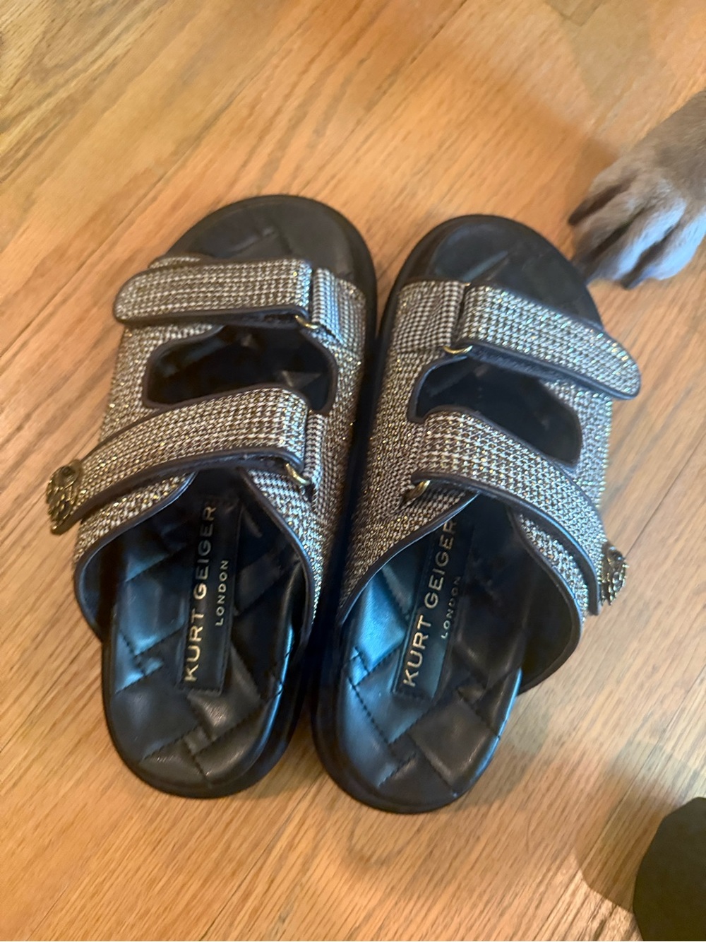 Kurt Geiger Kids Silver Glitter Double-Strap Slide Sandals
